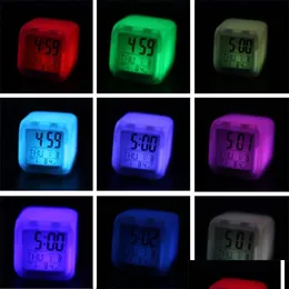 Desk Table Clocks Colorf Alarm Clock Discoloration Square White Led Table Glow In The Dark Originality Silence Electronic Woman Ma Dhij7