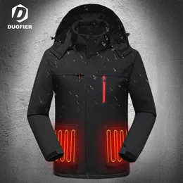 Męskie kurtki płaszcz zewnętrzny mężczyźni podgrzewany akumulator elektryczny USB długie rękawy ogrzewanie kurtka z kapturem ciepła zimowa odzież termiczna przeciwdeszczowa 221128