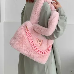 Totes Trendências Trendências Flufy Faux Pur macio Sacos de ombro para mulheres Inverno 2022 Moda coreana Moda Kaii Bolsas de damas grandes Candy Color Y2211