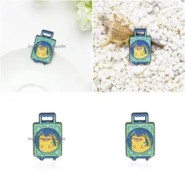 Pins Brooches Cartoon Cat Pattern Suitcase Alloy Brooch For Girls Fashion Creative Animal Trolley Box Shape Badge Jewelry Denim Shi Dhms6