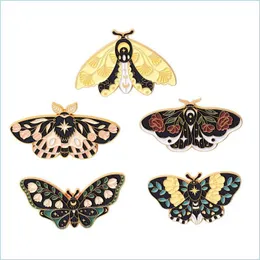 Pins Broschen Blumenmotten Schmetterling Emaille Pins benutzerdefinierte Insekten Broschen Revers Abzeichen Gothic Mond Natur Schmuck Geschenk f￼r Kid Dhgarden Dh3f5