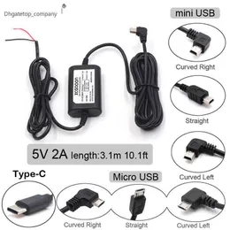 DC 12V bis 5V 2A 3,1M Autoladekabel Mini / Micro Typ-C USB-Festverdrahtungskabel Automatisches Laden für Dashcam-Camcorder Fahrzeug-DVR