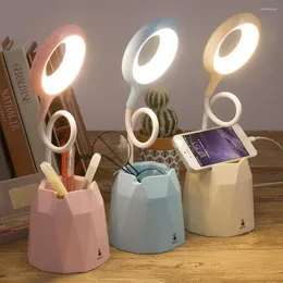 Lâmpadas de mesa 4000mAh Recarregável lâmpada LED Desk USB Luz de anel de leitura flexível para crianças com hoder caneta por telefone