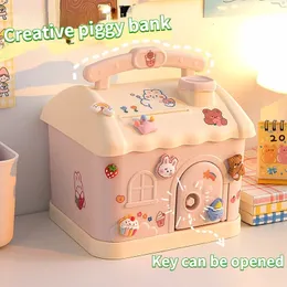 Storage Boxes Bins Kawaii Piggy Bank Anime Cartoon Cute Square Money with Lock and Key for Notes Children Xmas Year Gift 221128