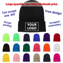 Anpassad logotyp Autumn Winter Solid Color Knittd Hats Skallies Beanies for Child Kids Team Knit Hip Hop Hats Diy Personlighet Design