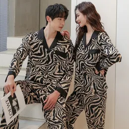 Mäns Sleepwear Lover Zebra Print Women Pyjama Set Spring Autumn Silk Ladies Single Breasted Pyjamas Suit 2 PCS Satin Men For Female 221124