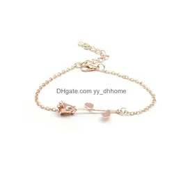 チャームブレスレットファッションローズフラワーチャームブレスレット女性バングル調整可能なPseras Mujer Wedding Bridal Jewelry Drop Deliviry Bracelet Dhunm