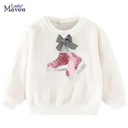 Pullover Little Maven Baby Girls Autumn Bluza z cekinowymi butami polaru ładne dzieci swobodne ubrania dla dzieci 2-7 rok 221128