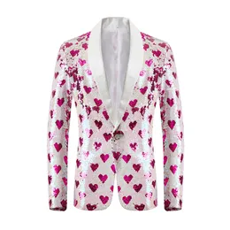 بدلات الرجال بليزرز S Love Heart Sequins بدلة السترة سترة الزفاف العريس Tuxedo Stage Singer Costume Homme XXXL 221124