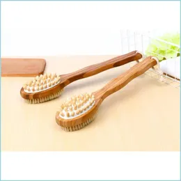 Spazzole da bagno Spugne Lavapavimenti 2 in 1 Spazzola con setole naturali a doppia faccia Manico lungo Spazzole in legno Doccia Bagno Corpo Mas Br Dheso