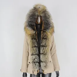 Trench da donna BLUENESSFAIR 2022 Impermeabile Vera Pelliccia Parka Colletto naturale Cappuccio Cappotto Giacca invernale Donna Spessore caldo Streewear