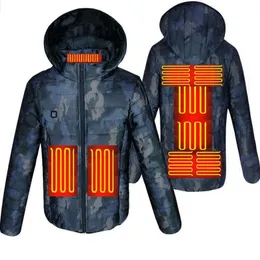 Мужские вниз Parkas Men Men Camouflage Огрев зимние теплые куртки USB отопление с мягкой термостатом.