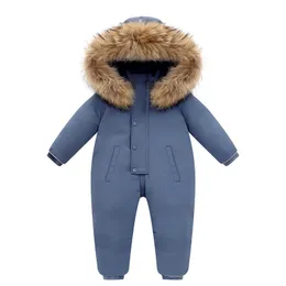 ダウンコート30度ロシア冬の子供ジャンプスーツ防水本物の毛皮の子供オーバー