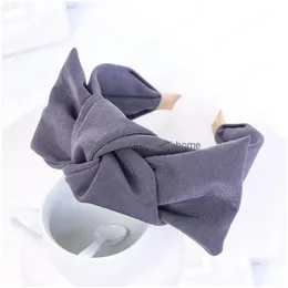 Stirnb￤nder Mode Frauen Stirnband breite Seite Big Bowknot Haarband Feste Farbe Turban l￤ssig Haarzubeh￶r Drop Lieferung Schmuck Haar dhnwx