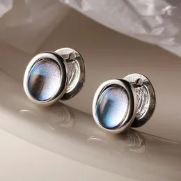 أقراط مسمار Silvology أصلية 925 Sterling Silver Oval Moonstar