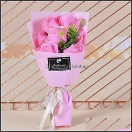 Decorative Flowers Wreaths Valentine Days Artificial Flowers 7 Rose Artifact Small Bouquets Simation Flower Mti Color Soap Rope Pa Dh6Fs