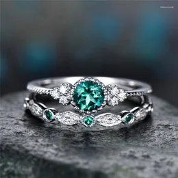 Anéis de casamento Modyle 2pcs/set azul e verde cúbico zirconia anel para mulheres moda zircon atacado