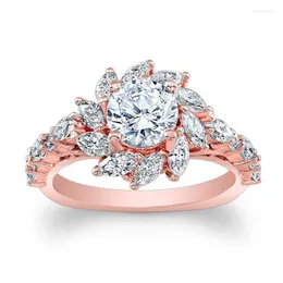 Wedding Rings Rose Gold Color Crystal Sun Flower Bijoux Fashion Engagement Ring Cubic Zirconia Jewelry For Women Chirstmas Gift