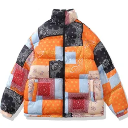 Mens Down Parkas Patchwork Print Cashew Reversible Men Puffer Parka Winter Hip Hop Fashion Overdimensionerade tjocka varma rockar vadderade jackor Male 221128