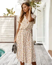 Vestidos casuais senhoras bo￪mios leopard camisa vestido de camisa mulher casual midi f￩rias de ver￣o vestido feminino aline mulheres vestidos de praia vestidos 221126