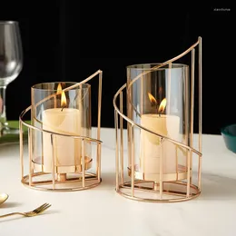 Candle Holders European Clear Holder Metal Cylinder Glass Wedding Nordic Style Vasos Para Plantas Home Decor DE50ZT