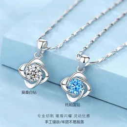 Pendant Necklaces S999 full silver pendant simple Clover Necklace women's fashion clavicle chain Japanese and Korean Sterling Silver Necklace