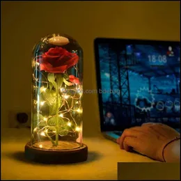 Decorative Flowers Wreaths Rose In Led Glass Decorative Flowers Dome Red Roses Valentines Mothers Day Special Romantic Gift 202201 Dhybc