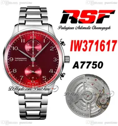 RSF IW3716 A7750 Cronografo automatico Orologio da uomo 41mm Quadrante rosso Marcatori dorati Bracciale in acciaio inossidabile Super Edition Orologi ETA Puretime 03C3