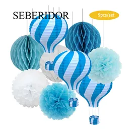 Altri articoli per feste per eventi Blu Rosa Set Mongolfiera Lanterna di carta Pompon in tessuto a nido d'ape 12 "Per matrimonio Battesimo Compleanno Carnevale Bomboniera 221128