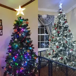 Dekoracje świąteczne Tree Star Topper LED LED LED Top Decor Bateria Noel Navidad Xmas ciepłe światło ozdoby 221125