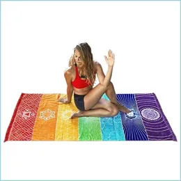 Tappeti Mandala Boemia Coperta Arcobaleno Moda Tappeti morbidi Tappeti Stripes Telo da bagno in cotone per Yoga Beach Soggiorno Mtifunction 17 Dh6Cj