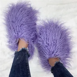 Slippers Women 39S Pink Fluffy Sheep Fur Furry Custom Logo Mogolian Fashion Slides Drop Delivery Smtjt