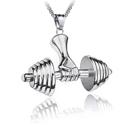 Sport Hand Weight Lifting dumbbell pendant necklace Retro stainless steel necklaces chains hip hop fashion jewelry will and sandy