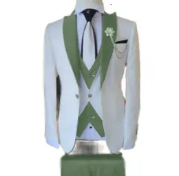 Men's Suits Blazers Brand 3 Pieces Groom Wedding Set Fashion Designs White Business Jacket Vest Royal Blue Pants Dress Tuxedo 221124