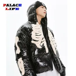 Mens Down Parkas Winter Skuleton Patch Parca Men Men Hip Hop Street Harajuku Y2K zagęszcza ciepłe płaszcze wyściełane luźne wiatrowoodporne płaszcz unisex 221128