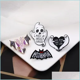 دبابيس دبابيس Punk Animal Bat Pins الكلاسيكية Mothman المينا شارات بطولة سلسلة فيلم Brouches هالوين المجوهرات ليلة الظلام Dhgarden Dhl2e