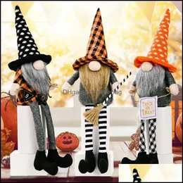 Outras festa festivas fornecem Halloween Rudolph Plush Plush Dolls Feol Gift Trick ou Trat Broom Leg Caps Gnomos sem rosto White whi dhmdl