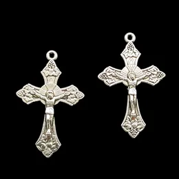 100 st/packar Jesus Cross Pendants Charms f￶r smycken tillverkning av halsband ￶rh￤ngen armband tibetansk silverf￤rg antik diy handgjorda hantverk 28x18mm dh0342