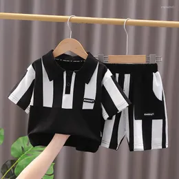 Kleidung Sets Mode Sommer Kinder Baby Jungen klassische Blackwhite Stripes Anzüge Kurzarm mit T-Shirt Shorts Girls Plaid 2pcs/Set