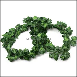 Flores decorativas grinaldas flores folhas 2m folha de uva verde artificial Outras videiras de Boston Ivy decoradas com cana de flor falsa Wholesa dhpxf