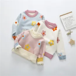 Pullover Autumn Winter Girls Floral Sticked tröja Baby Kids Thick Keep Warm Long Sleeve Tops Toddler Children's For 221128