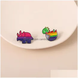 Pins Brooches Colorf Dinosaur Eggs Brooches For Women Cartoon Animal Cute Rhino Enamel Paint Lapel Pins Funny Badges Denim Shirt Gi Dhjaa