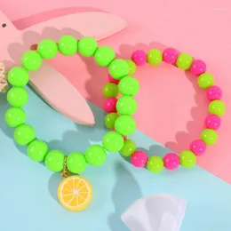 Pulseras de enlace Pulsera de cuentas de fruta de limón Amistad Acrílico colorido para niños Niñas Cumpleaños Dulce Accesorios de joyería lindos