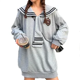 Kvinnors hoodies tröjor preppy stil söt överdimensionerad långa hoodie kvinnor besättning hals hajuku streetwear tonåring skolflicka kawaii pullover topp 221129