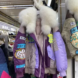 Frauen Unten Parka Jacke Winter Mode Farbe Passenden Übergroßen Pelz Kragen Lose Warme Mantel Weibliche Dicken Mantel 221128
