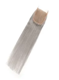 Silbergraue Farbe gerade Spitzenverschluss mit Baby Haar gebleichte Knoten Remy menschliches Haar 4x4 Spitzenverschluss9309002