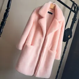 여자의 모피 가짜 밍크 코트 여성 가을 ​​겨울 두꺼운 따뜻한 재킷 여성 패션 핑크 흰색 코트 큰 크기 221128