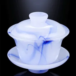 ブルーとホワイトジェイドの磁器ガイワンティーカップカバーボウル大きなガラスマグティーセットアクセサリー素敵な贈り物