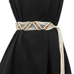 Belts Boho Beaded Wax Rope Braided Vintage Belt Women's Dress Waist Clothes Accessories Seal