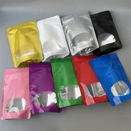 Tom 28g 1oz paket Lukt Proof Mylar Bag Packaging Stand Up Puches Heat t￤tning ￅterst￤llbara ￤tliga v￤skor med f￶nster Sm￥ MOQ -anpassning